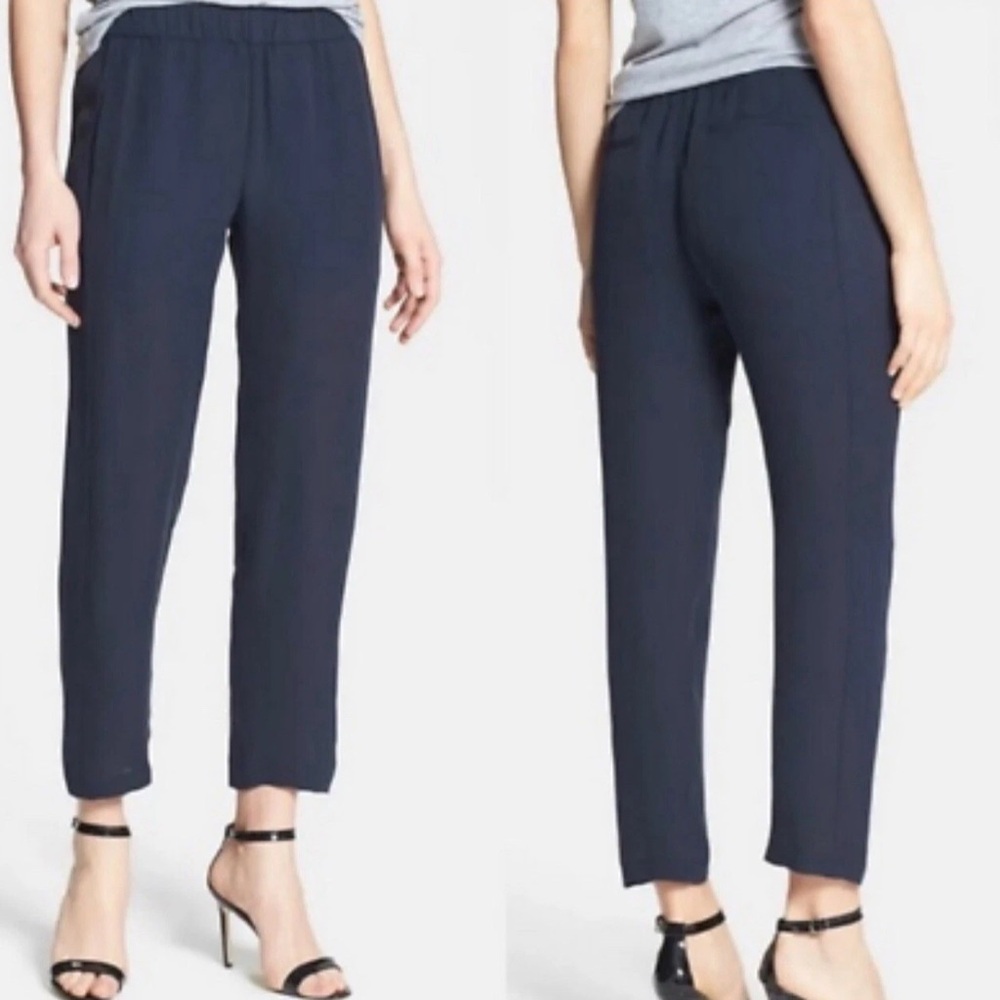 Theory Korene Debut Cropped Pant Deep Navy Small Drapey Pull-On Stretch